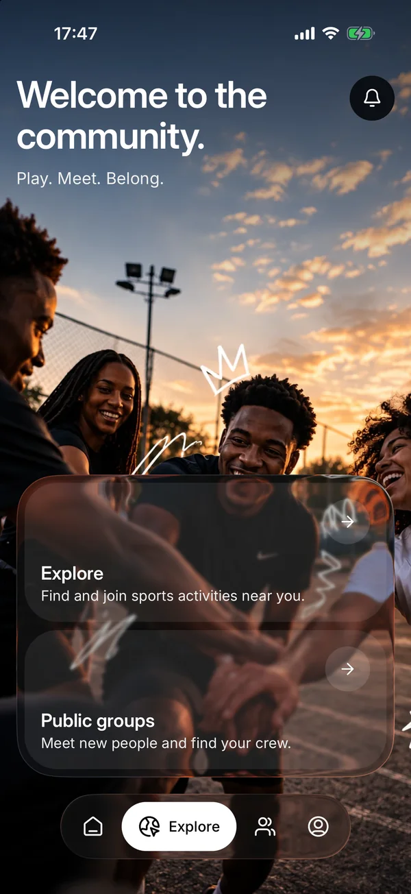 SportyReserve’s Explore screen: Welcome to the community